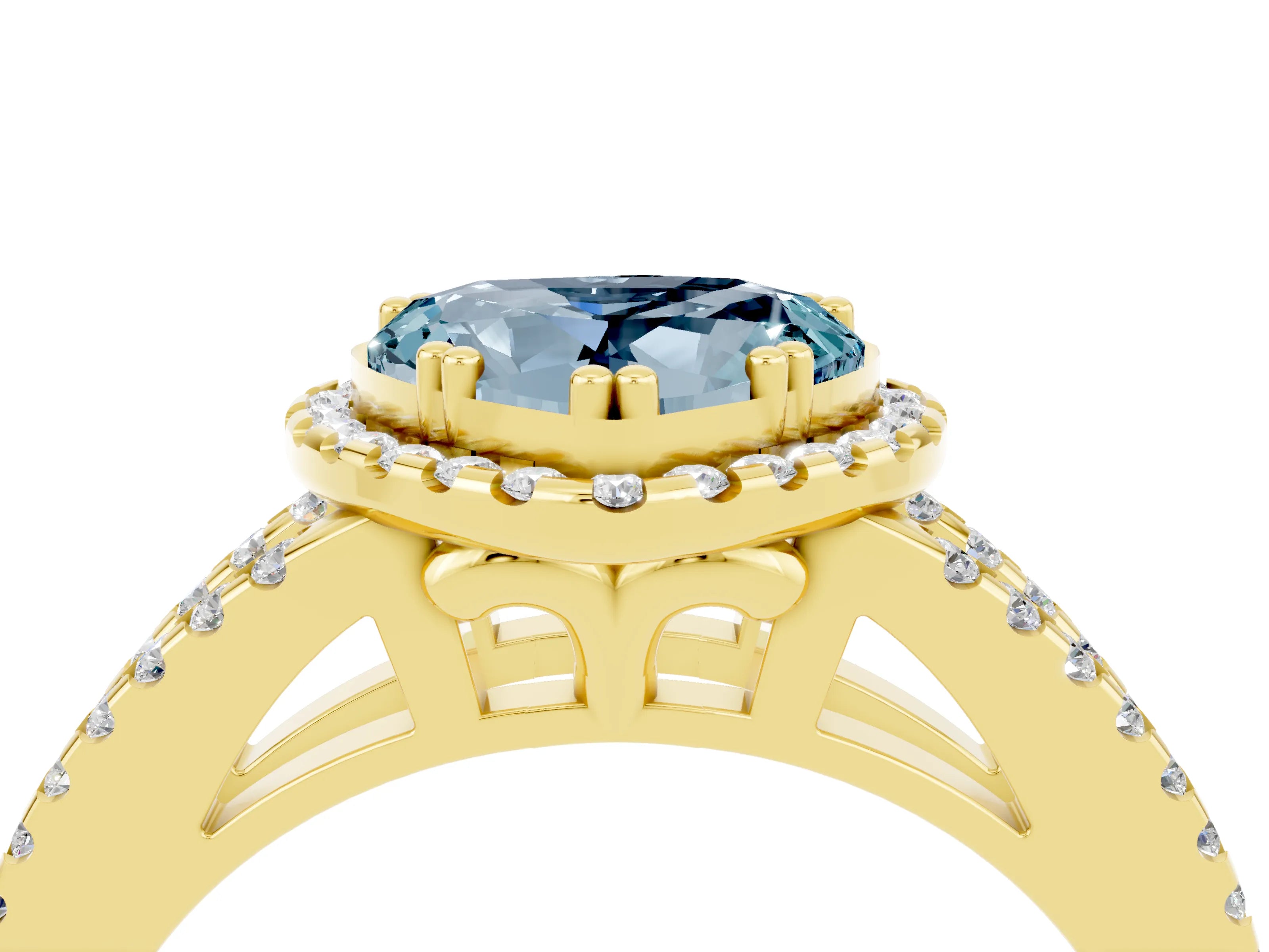 Yellow gold Heart Cut Aquamarine Halo Split Shank Engagement Ring_16
