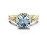 Yellow gold Heart Cut Aquamarine  Halo Twist Band Solitaire Prong Setting Ring_36