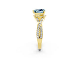 Yellow gold Heart Cut Aquamarine  Halo Twist Band Solitaire Prong Setting Ring_38