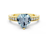 Yellow gold Heart Cut Aquamarine Milgrain Pavé Engagement Ring with Four-Prong Setting_12
