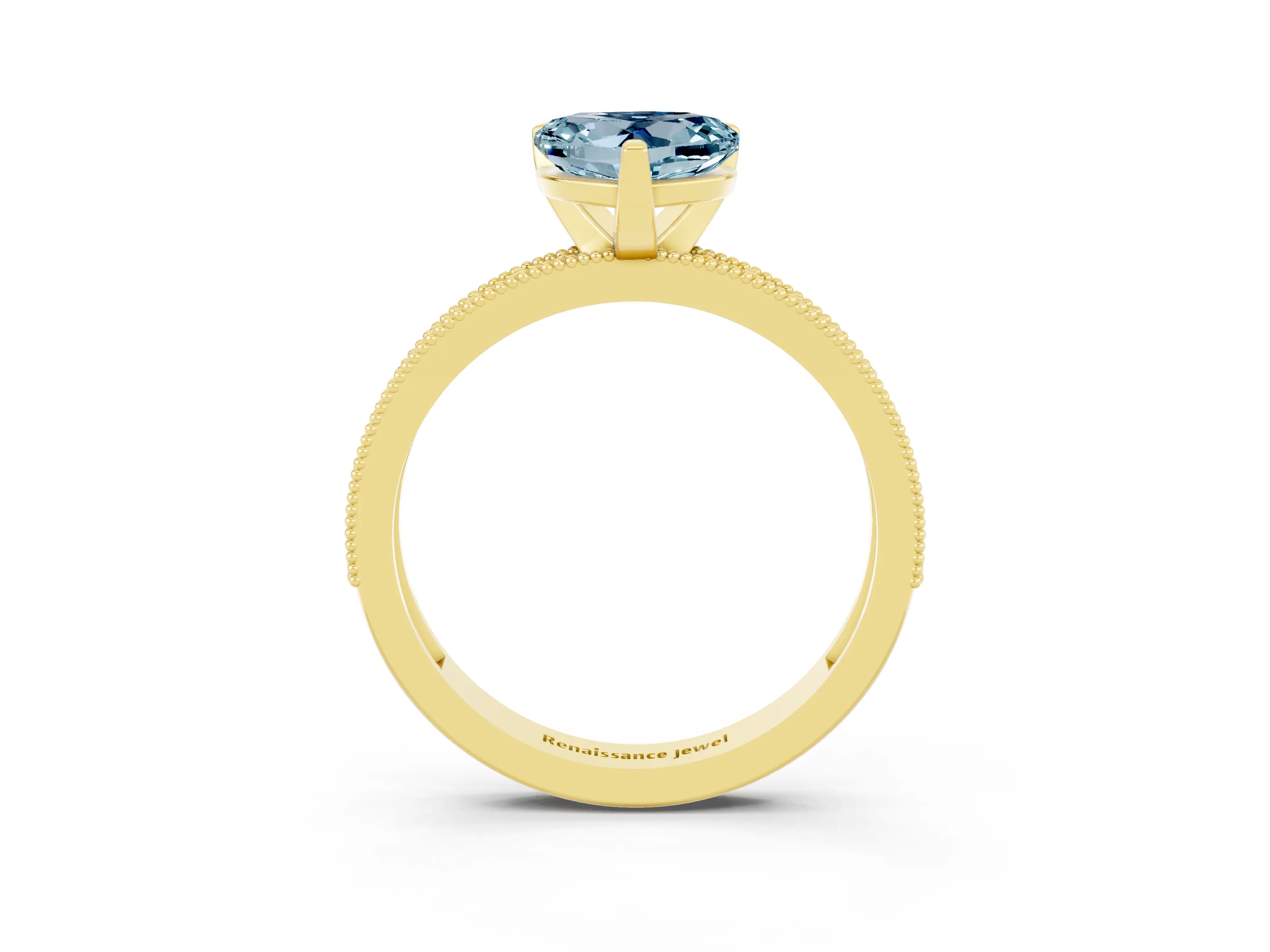 Yellow gold Heart Cut Aquamarine Milgrain Pavé Engagement Ring with Four-Prong Setting_15