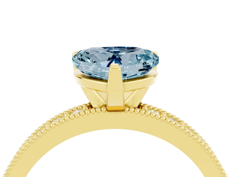 Yellow gold Heart Cut Aquamarine Milgrain Pavé Engagement Ring with Four-Prong Setting_16