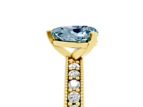 Yellow gold Heart Cut Aquamarine Milgrain Pavé Engagement Ring with Four-Prong Setting_17