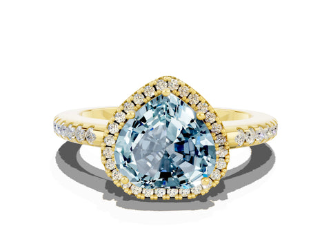 Yellow gold Heart Cut Aquamarine Pavé Halo Ring with Four-Prong Setting_12