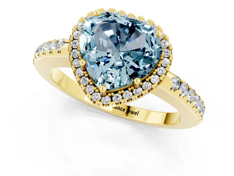 Yellow gold Heart Cut Aquamarine Pavé Halo Ring with Four-Prong Setting_13