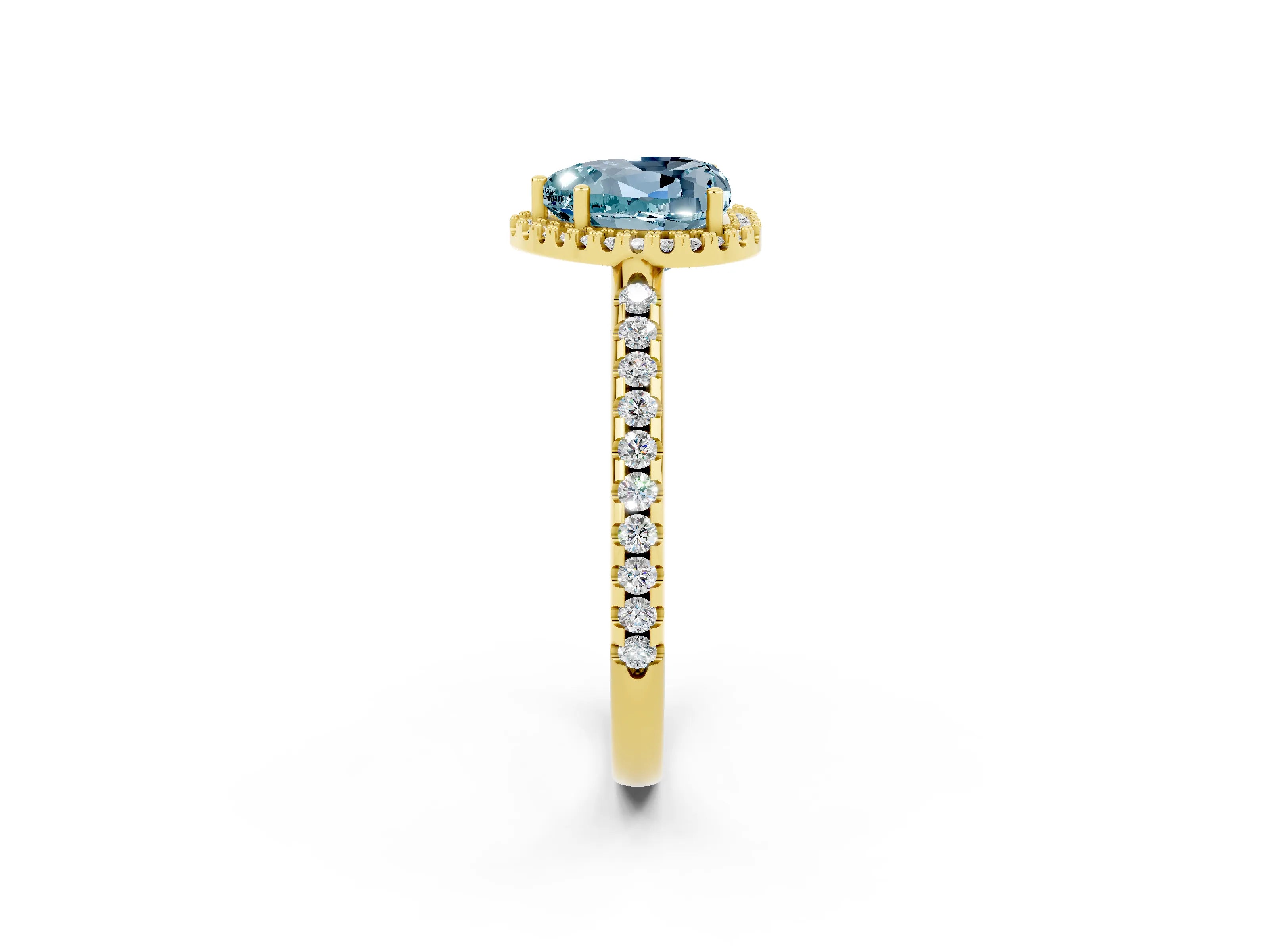 Yellow gold Heart Cut Aquamarine Pavé Halo Ring with Four-Prong Setting_14