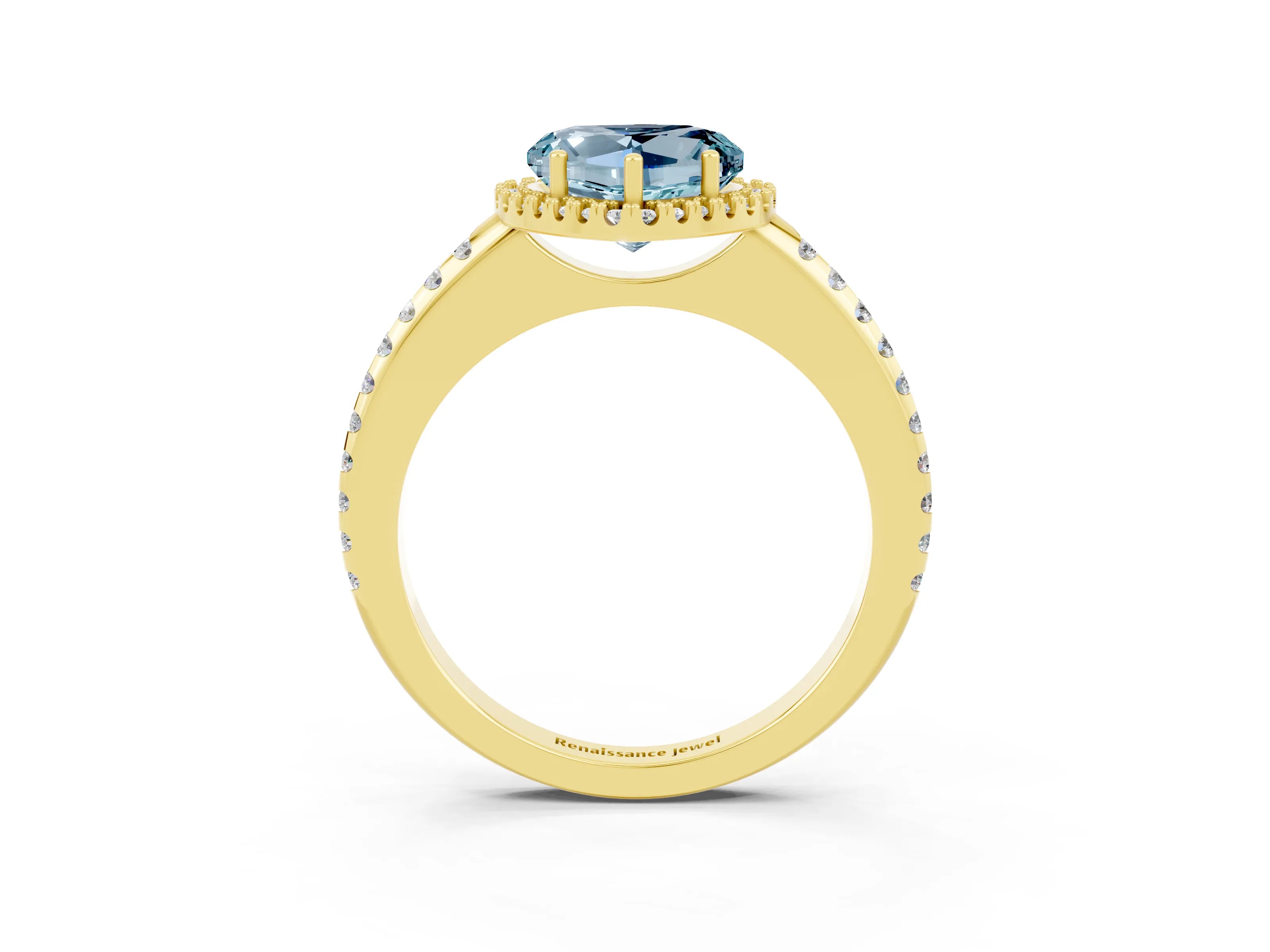 Yellow gold Heart Cut Aquamarine Pavé Halo Ring with Four-Prong Setting_15