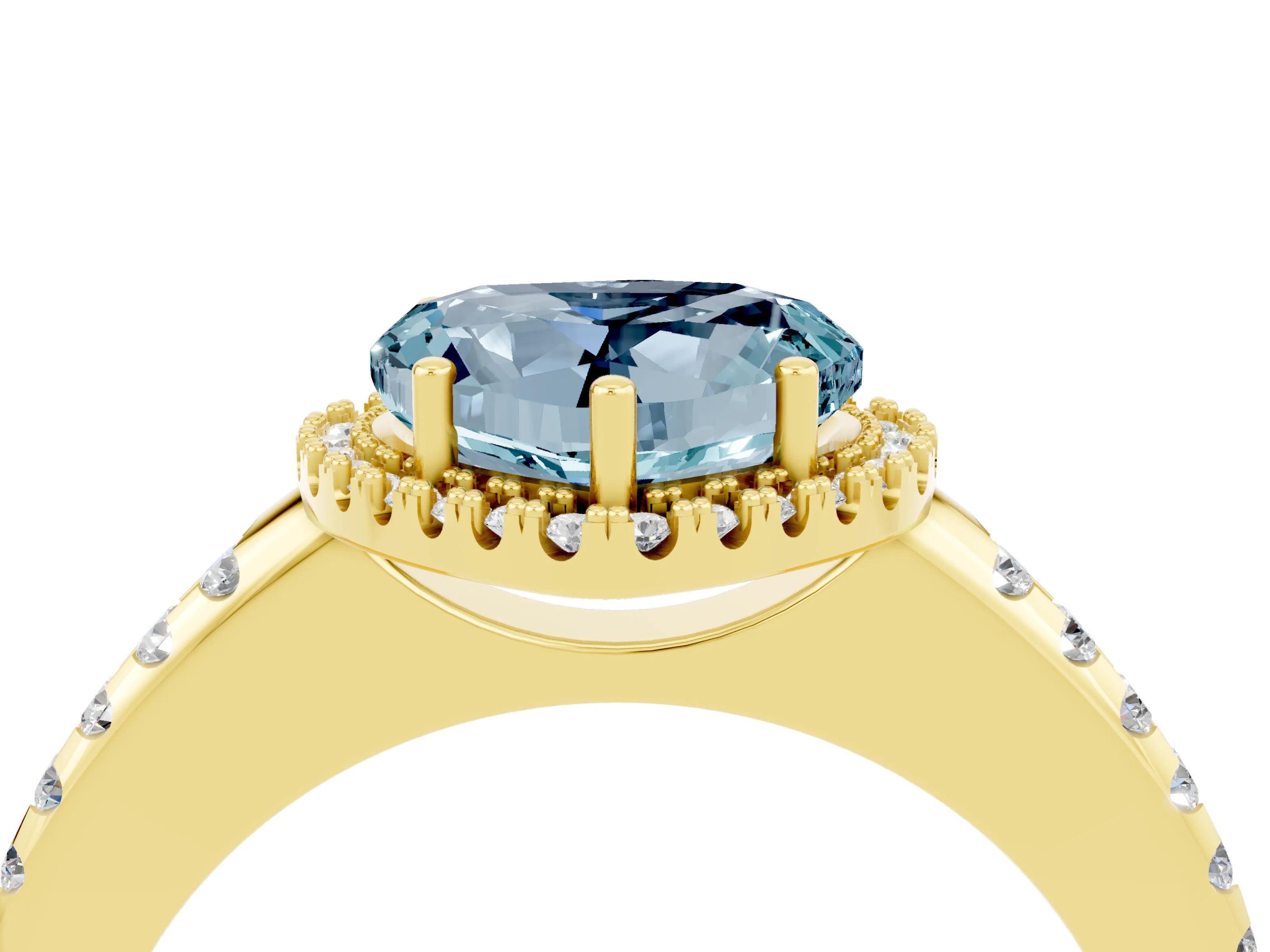 Yellow gold Heart Cut Aquamarine Pavé Halo Ring with Four-Prong Setting_16