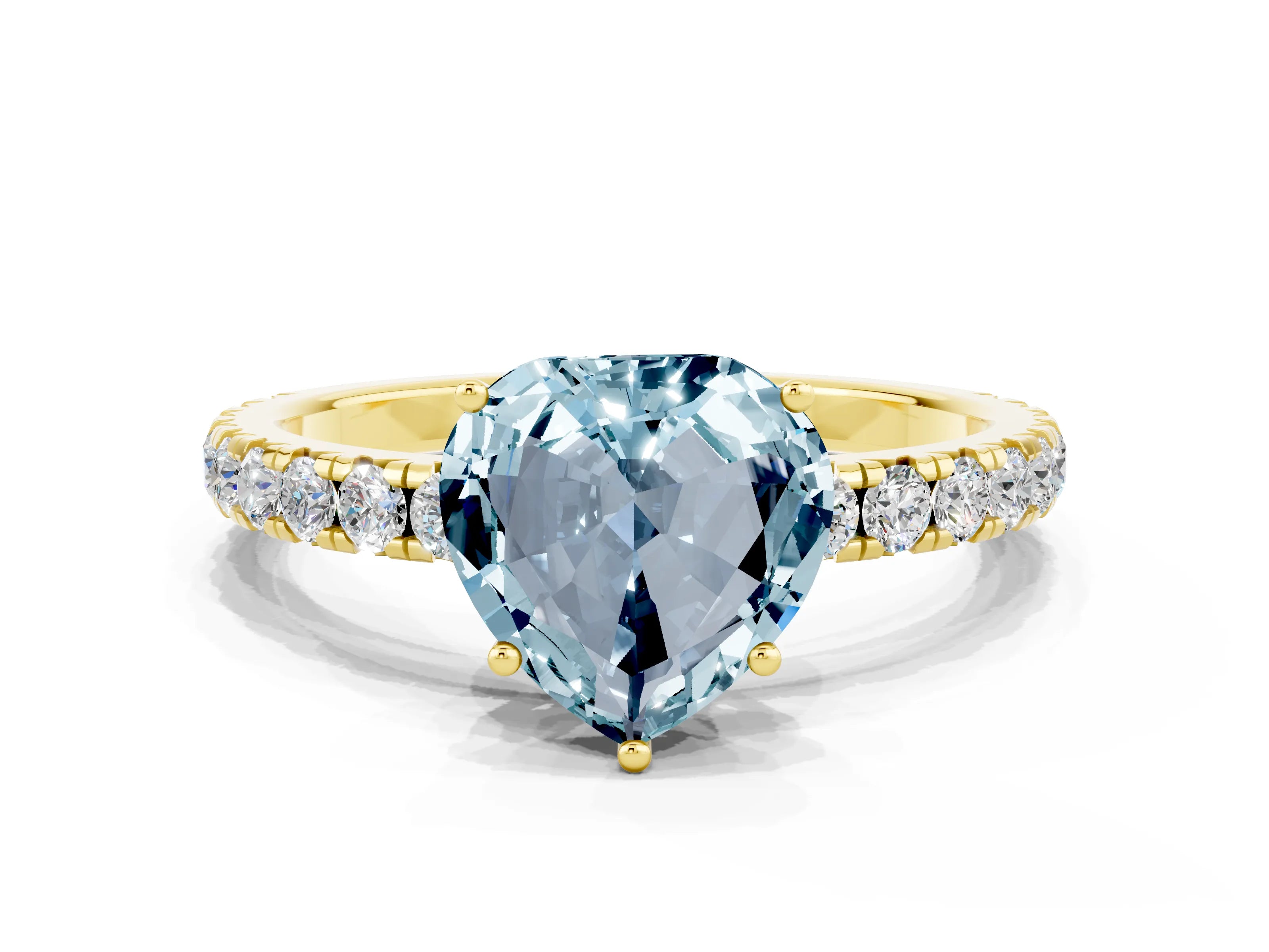 Yellow gold Heart Cut Aquamarine Pavé Solitaire Engagement Ring with Four-Prong Setting_12