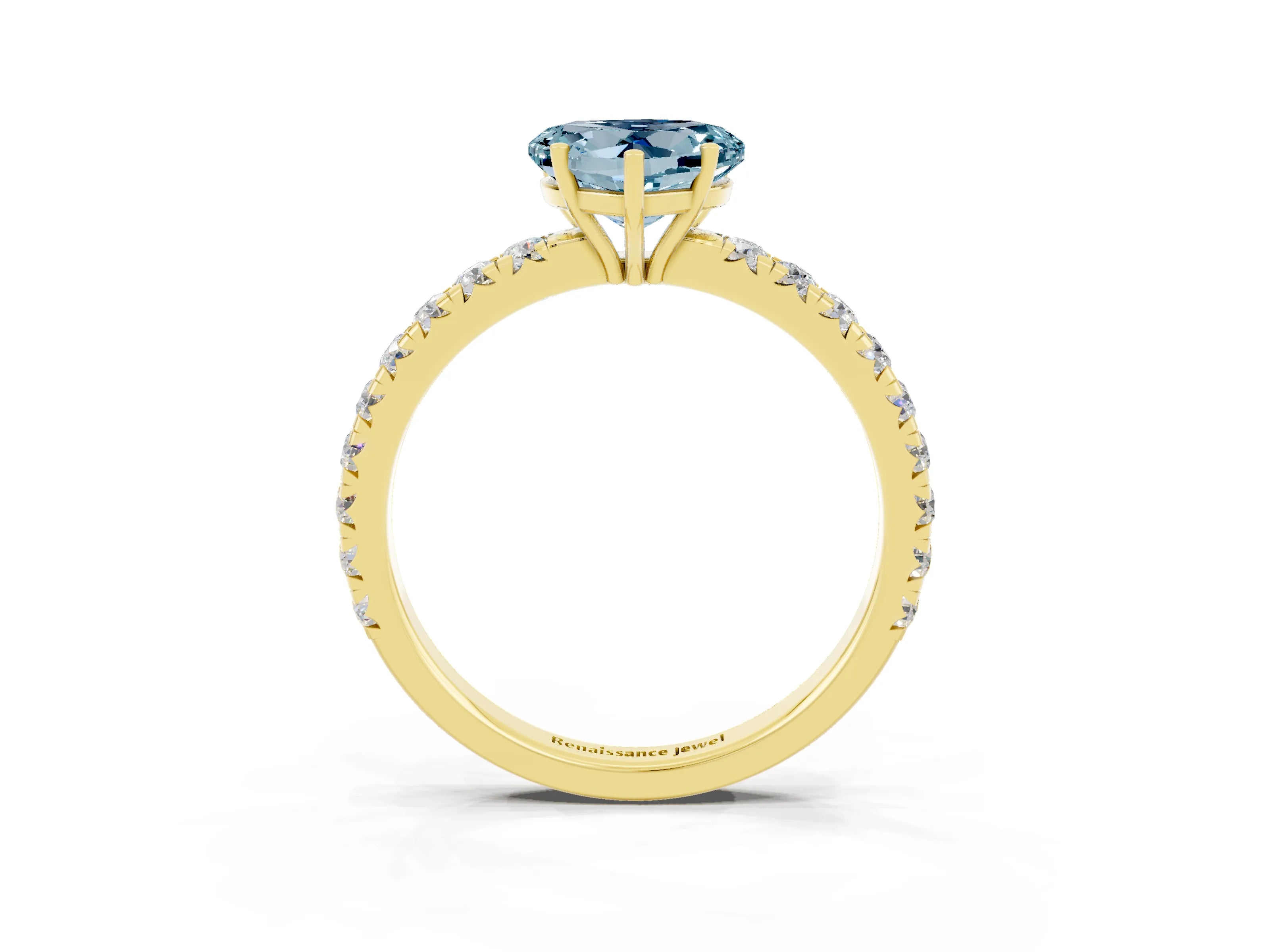 Yellow gold Heart Cut Aquamarine Pavé Solitaire Engagement Ring with Four-Prong Setting_15