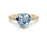 Yellow gold Heart Cut Aquamarine Pavé Solitaire Ring with Round Band and Prong Setting_24