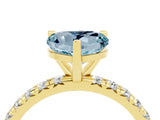 Yellow gold Heart Cut Aquamarine Pavé Solitaire Ring with Round Band and Prong Setting_28