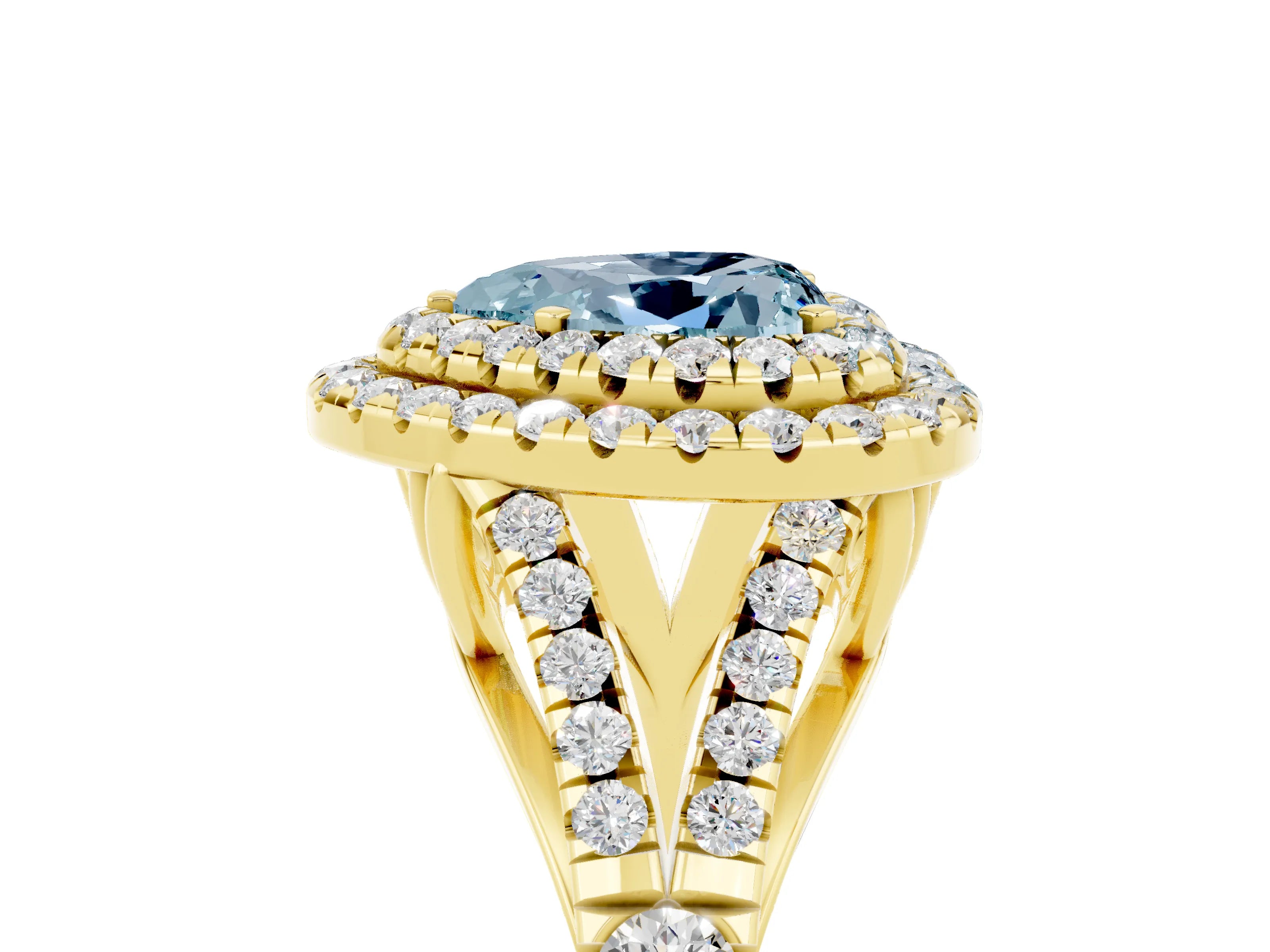 Yellow gold Heart Cut Aquamarine Pavé Split Shank Double Halo Engagement Ring_5