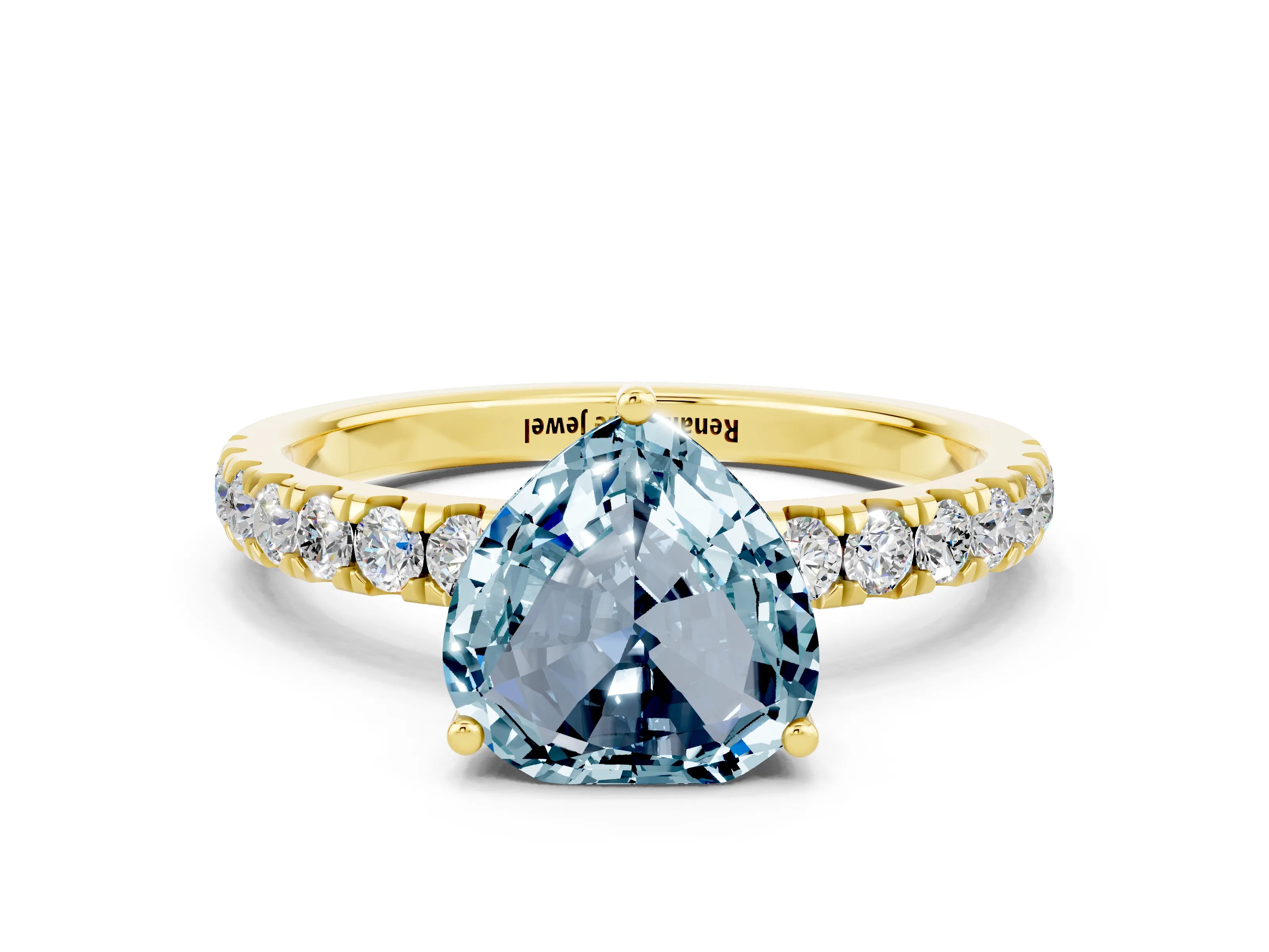 Yellow gold Heart Cut Aquamarine Pave Band Solitaire Ring with Four-Prong Setting_24