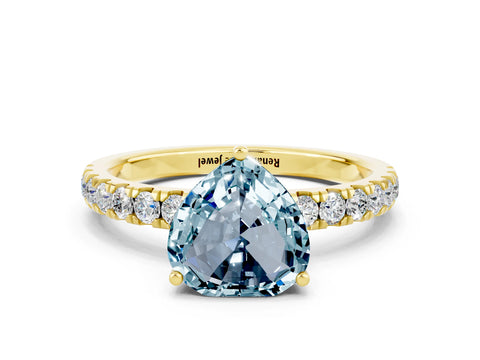 Yellow gold Heart Cut Aquamarine Pave Band Solitaire Ring with Four-Prong Setting_24