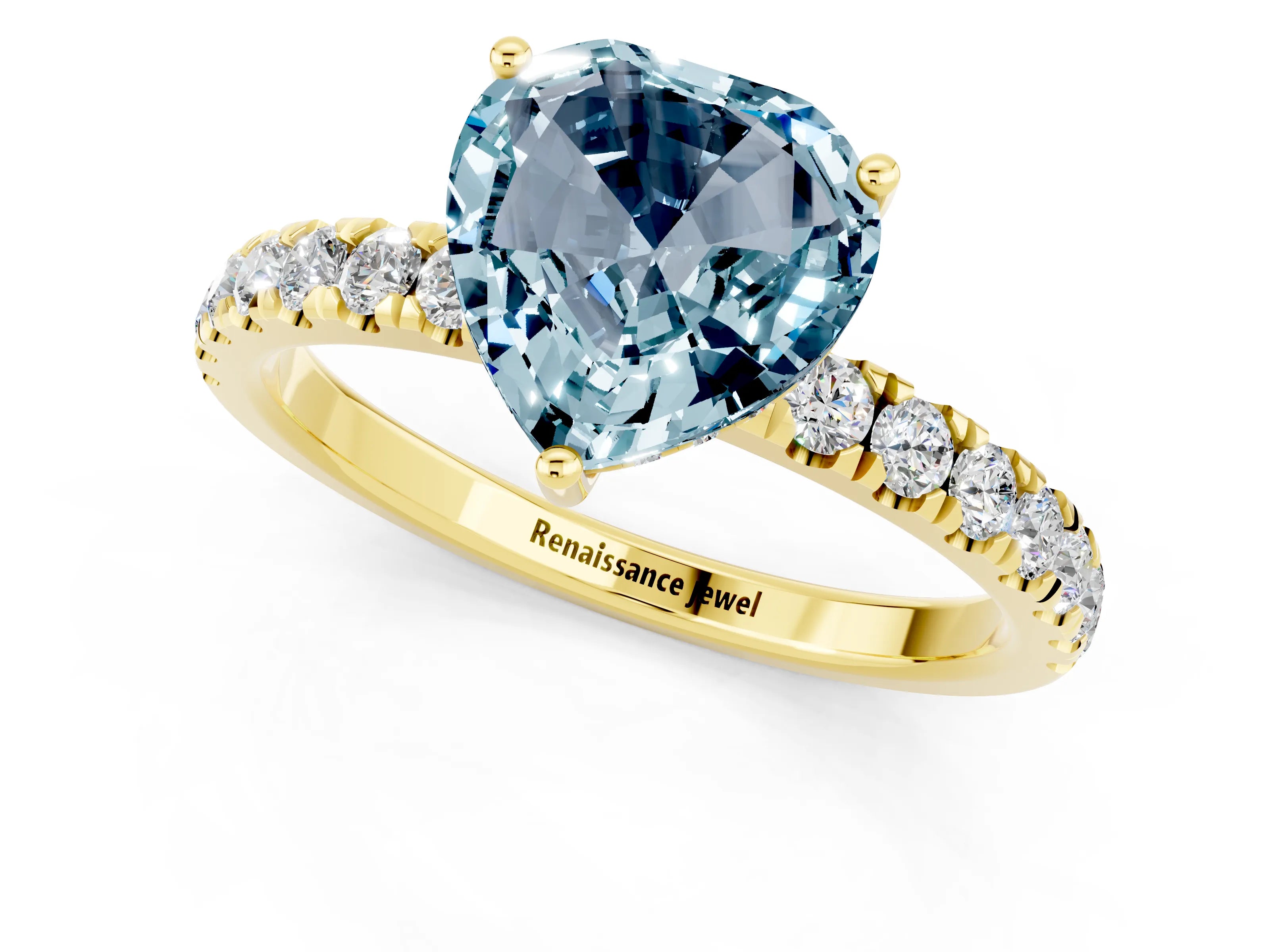 Yellow gold Heart Cut Aquamarine Pave Band Solitaire Ring with Four-Prong Setting_25