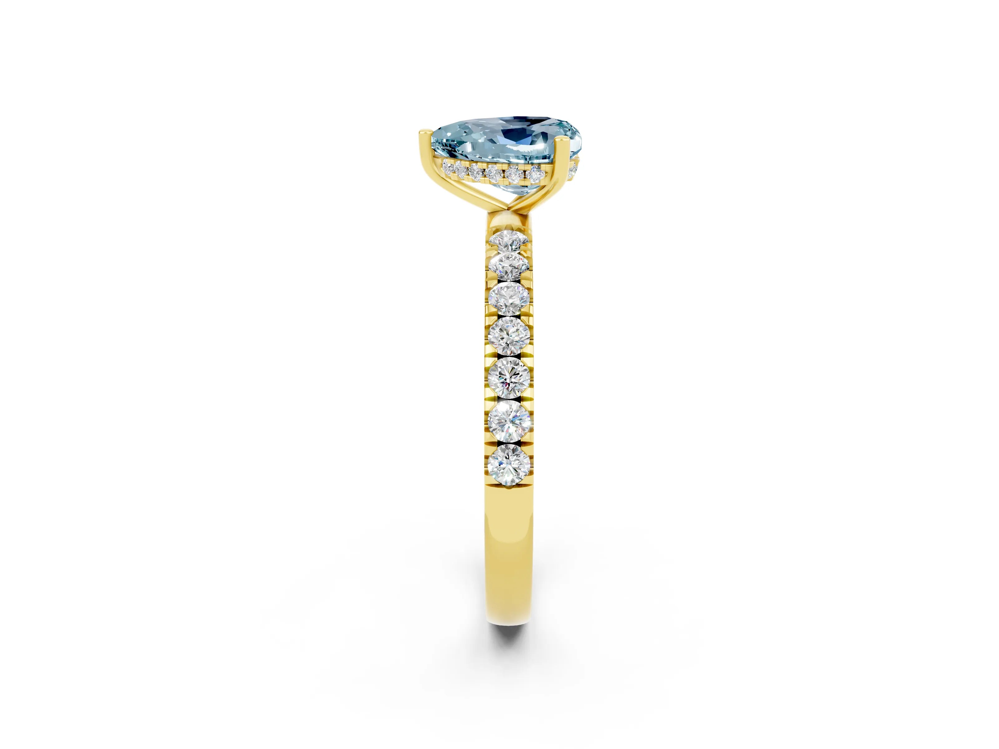 Yellow gold Heart Cut Aquamarine Pave Band Solitaire Ring with Four-Prong Setting_26