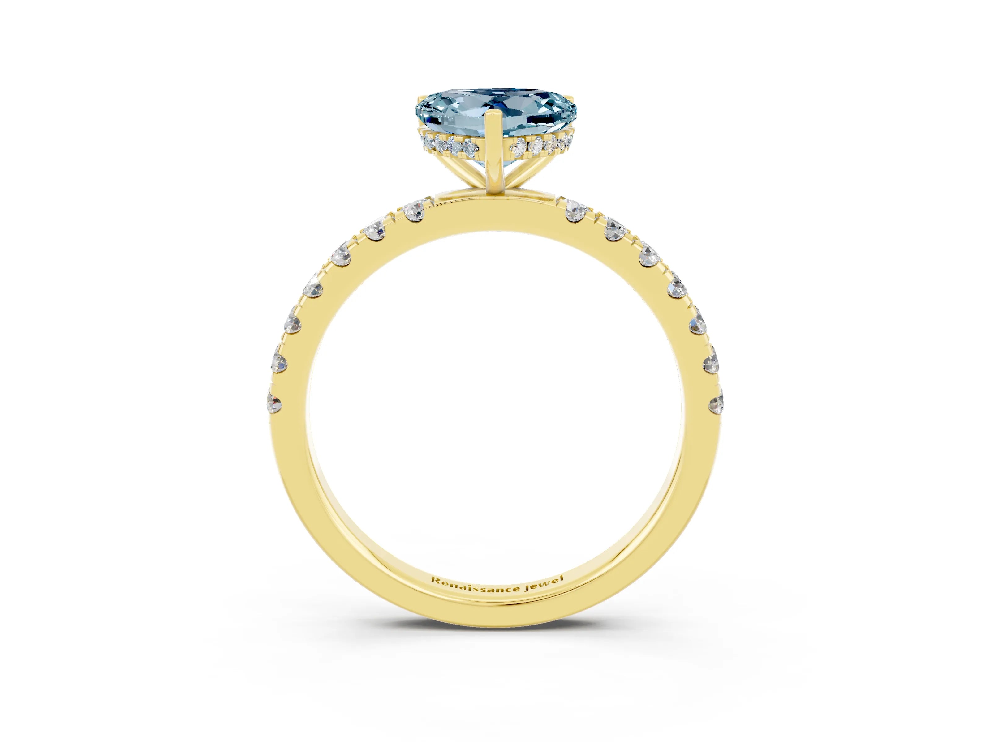 Yellow gold Heart Cut Aquamarine Pave Band Solitaire Ring with Four-Prong Setting_27
