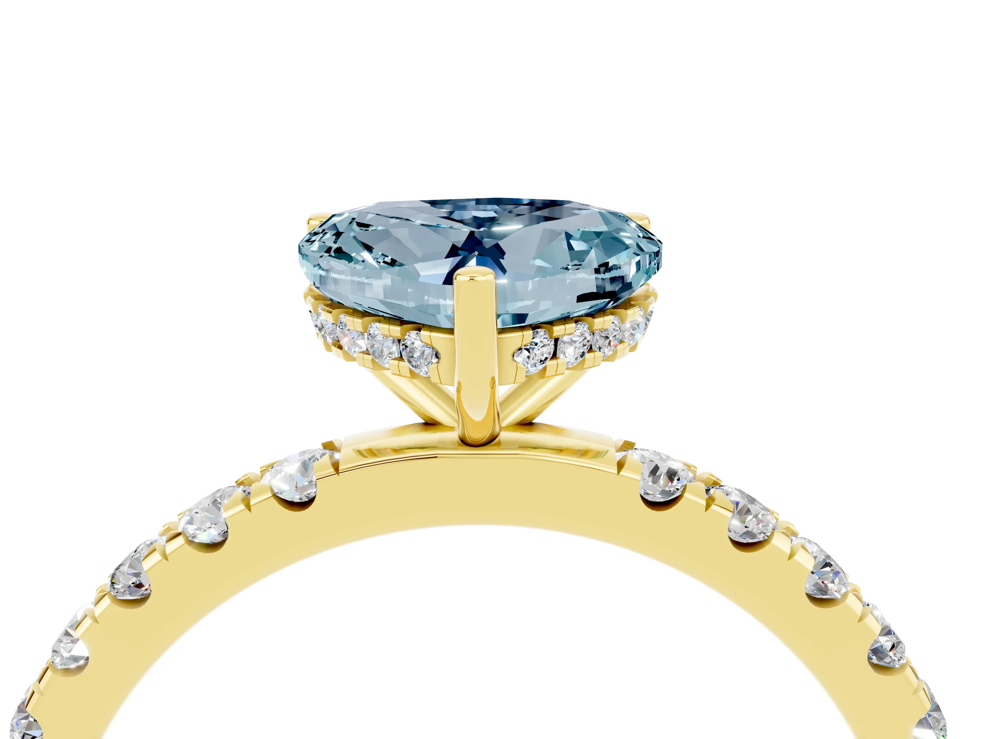 Yellow gold Heart Cut Aquamarine Pave Band Solitaire Ring with Four-Prong Setting_28