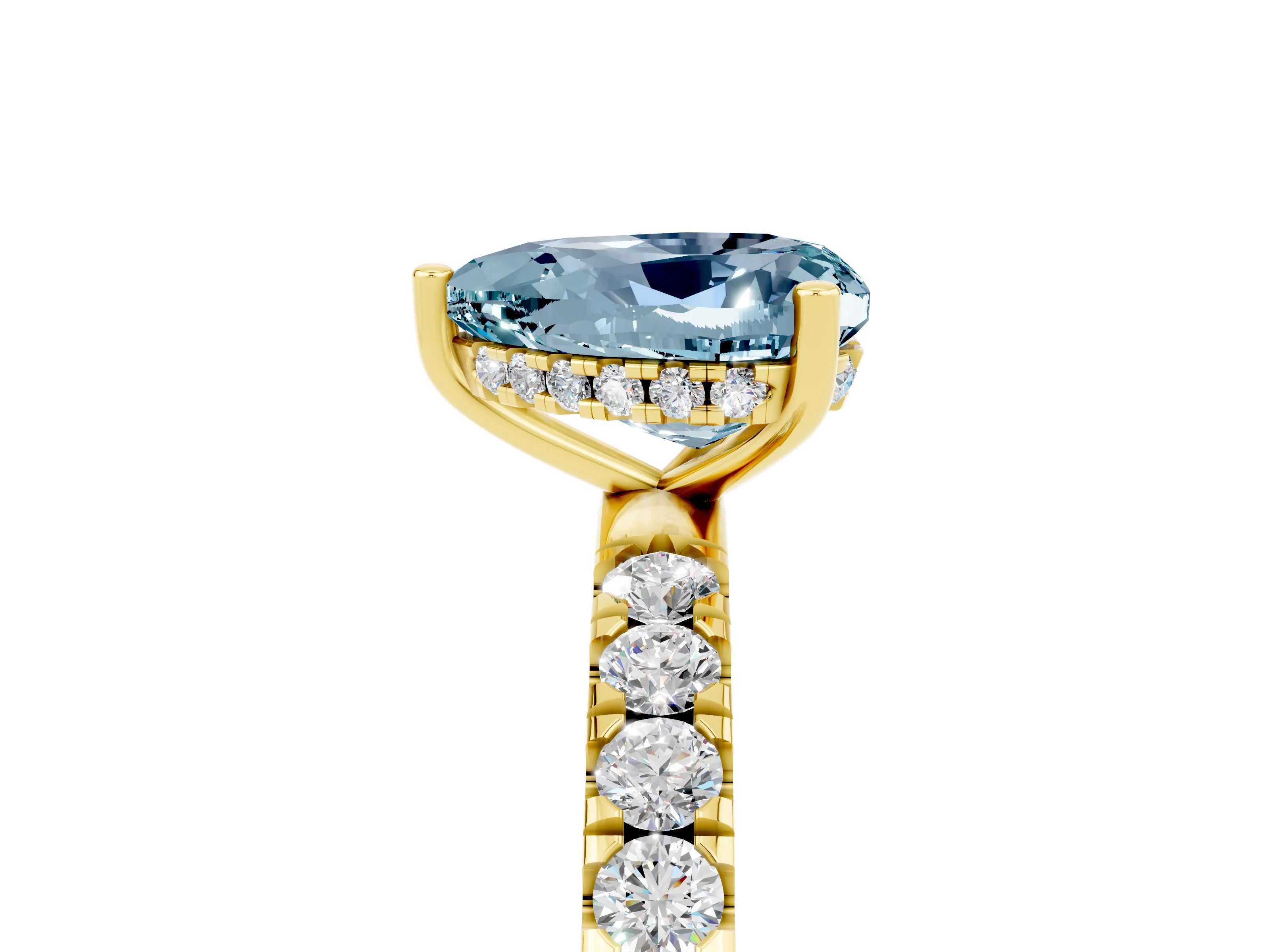 Yellow gold Heart Cut Aquamarine Pave Band Solitaire Ring with Four-Prong Setting_29