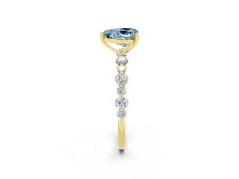 Yellow gold Heart Cut Aquamarine Prong Set Engagement Ring with Pavé Band_2