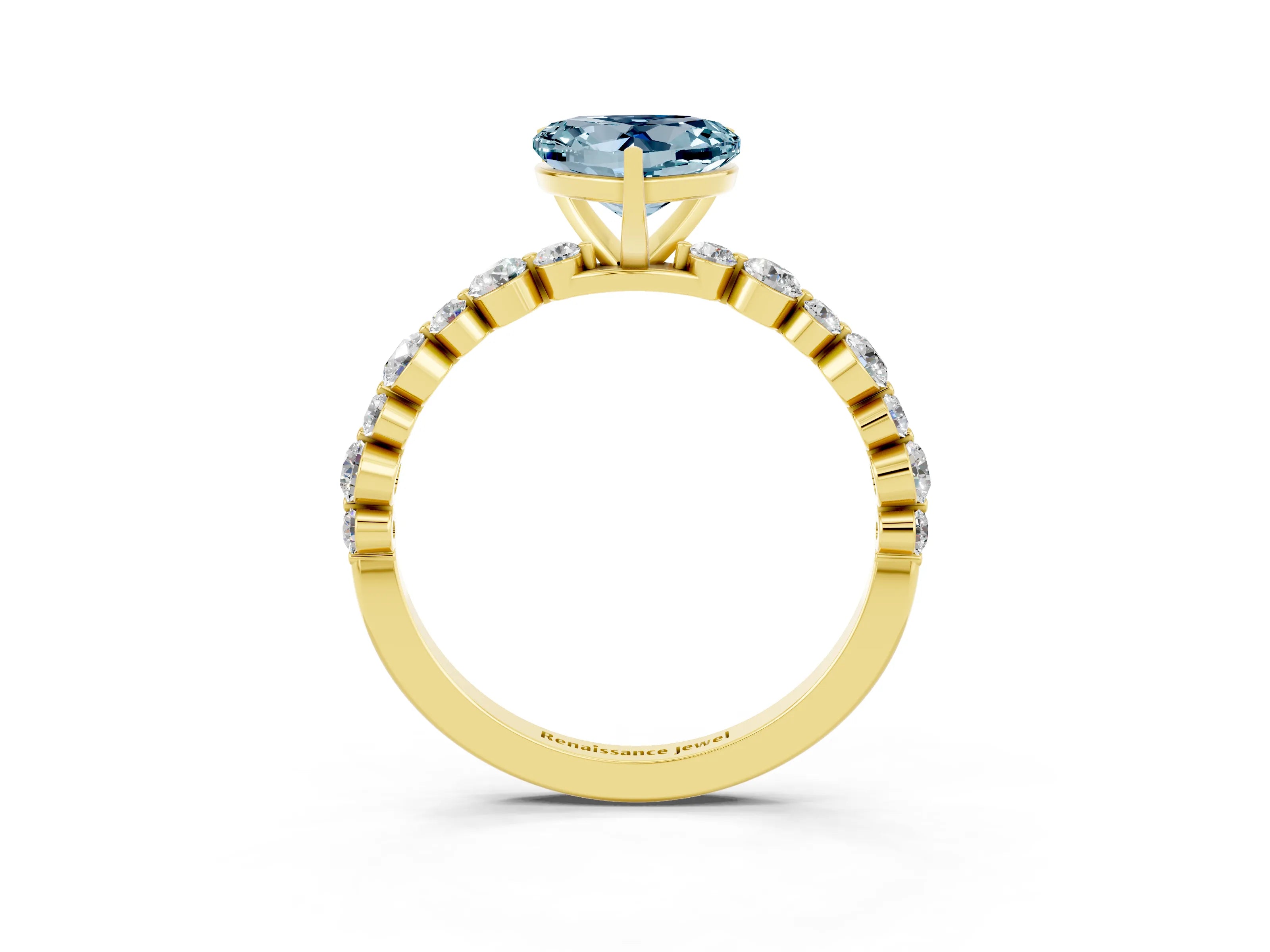 Yellow gold Heart Cut Aquamarine Prong Set Engagement Ring with Pavé Band_3