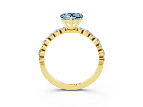Yellow gold Heart Cut Aquamarine Prong Set Engagement Ring with Pavé Band_3