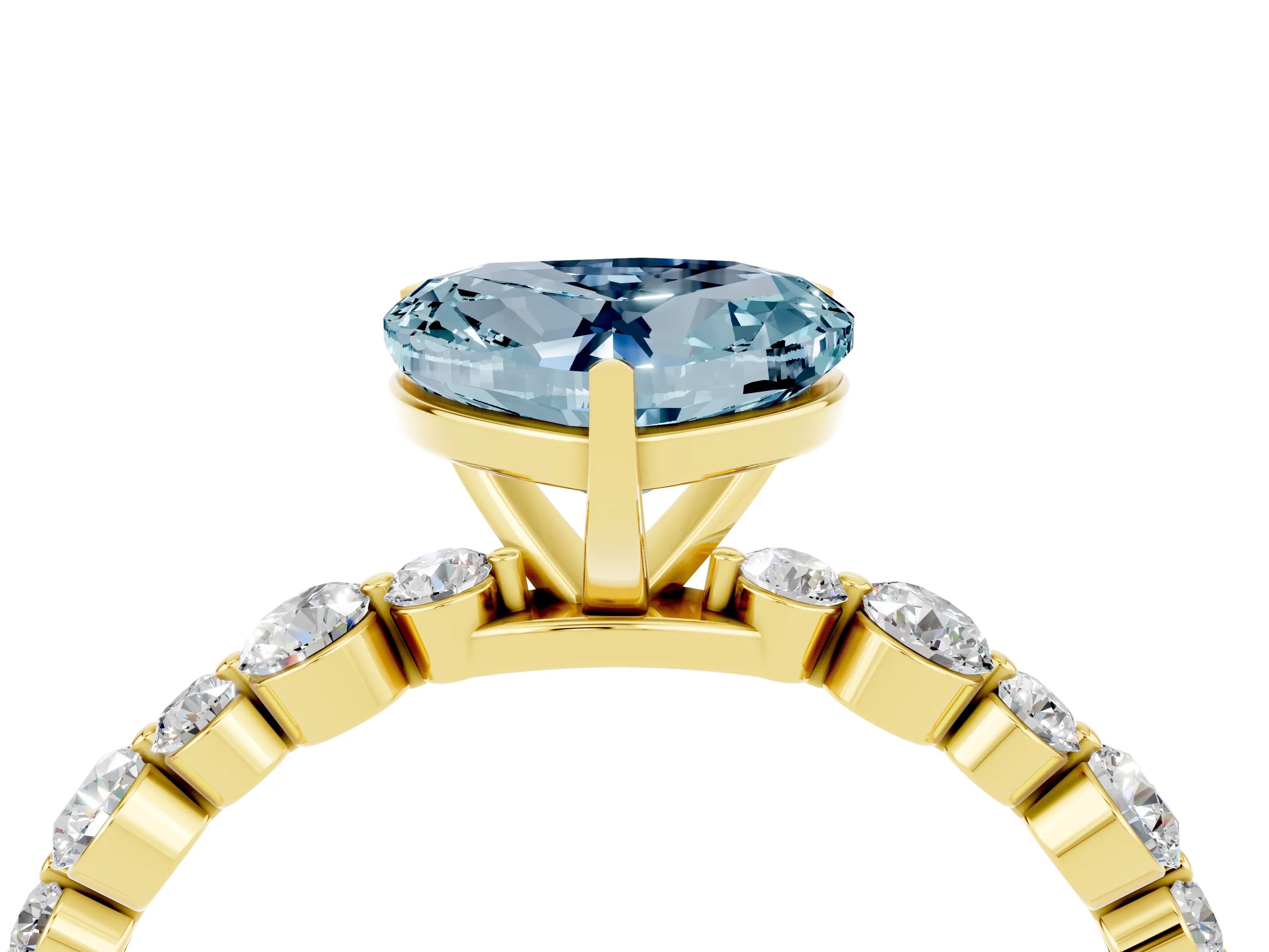 Yellow gold Heart Cut Aquamarine Prong Set Engagement Ring with Pavé Band_4