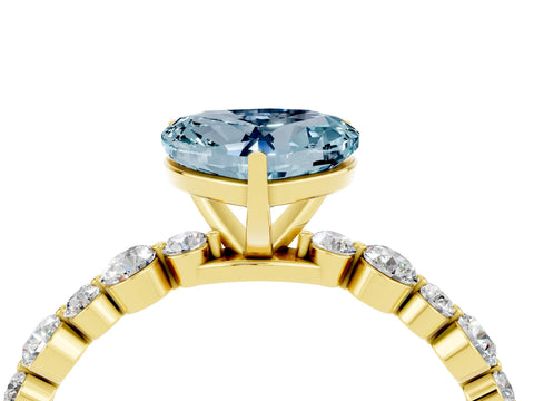 Yellow gold Heart Cut Aquamarine Prong Set Engagement Ring with Pavé Band_4