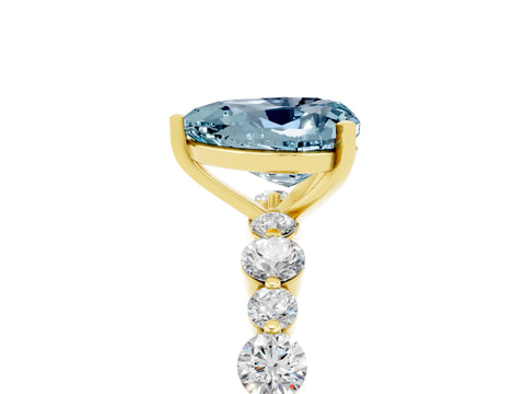 Yellow gold Heart Cut Aquamarine Prong Set Engagement Ring with Pavé Band_5