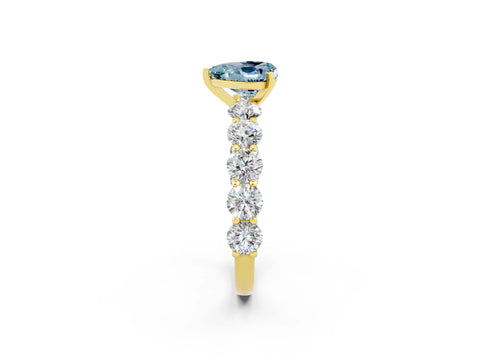 Yellow gold Heart Cut Aquamarine Prong Setting with Side Stones on a Pave Band_2