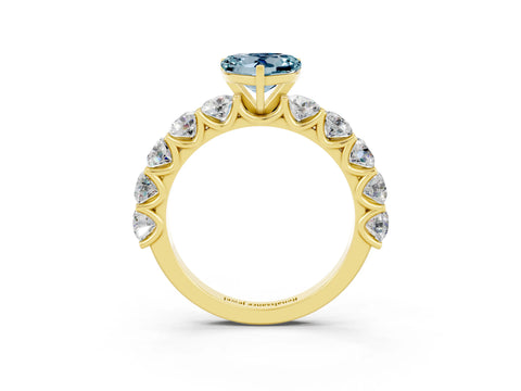Yellow gold Heart Cut Aquamarine Prong Setting with Side Stones on a Pave Band_3