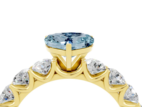 Yellow gold Heart Cut Aquamarine Prong Setting with Side Stones on a Pave Band_4