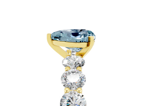 Yellow gold Heart Cut Aquamarine Prong Setting with Side Stones on a Pave Band_5