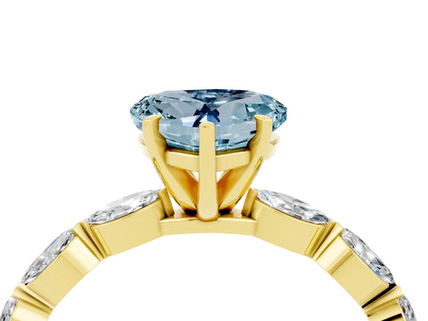 Yellow gold Heart Cut Aquamarine Ring with Marquise Side Stones and Prong Setting_4