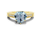 Yellow gold Heart Cut Aquamarine Ring with Milgrain Pavé Band and Four-Prong Setting_12