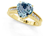Yellow gold Heart Cut Aquamarine Ring with Milgrain Pavé Band and Four-Prong Setting_13