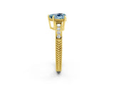 Yellow gold Heart Cut Aquamarine Ring with Milgrain Pavé Band and Four-Prong Setting_14