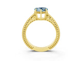 Yellow gold Heart Cut Aquamarine Ring with Milgrain Pavé Band and Four-Prong Setting_15