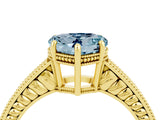 Yellow gold Heart Cut Aquamarine Ring with Milgrain Pavé Band and Four-Prong Setting_16