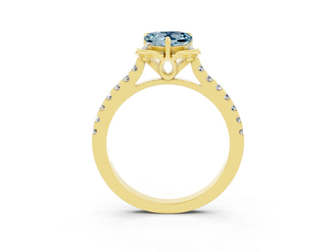 Yellow gold Heart Cut Aquamarine Ring with Pavé Band and Floral Prong Setting_3