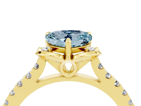 Yellow gold Heart Cut Aquamarine Ring with Pavé Band and Floral Prong Setting_4