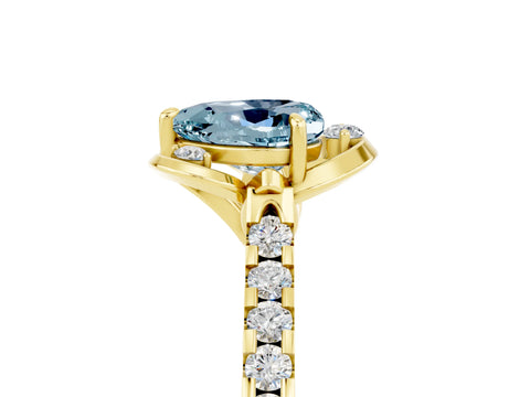 Yellow gold Heart Cut Aquamarine Ring with Pavé Band and Floral Prong Setting_5