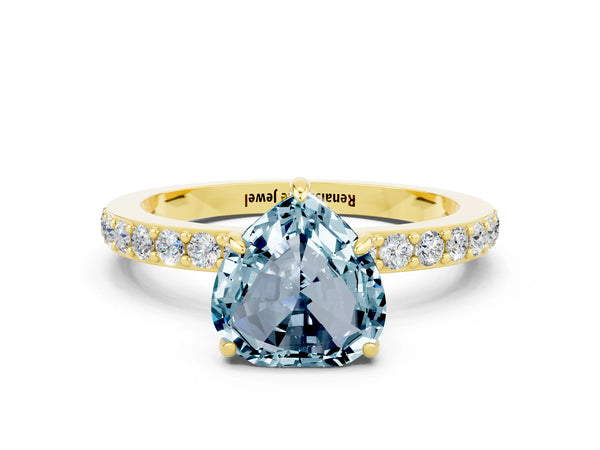 Yellow gold Heart Cut Aquamarine Pavé Engagement Ring with Round  Accents and Prong Setting