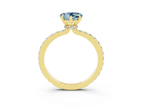 Yellow gold Heart Cut Aquamarine Ring with Pavé Band and Four-Prong Setting_3