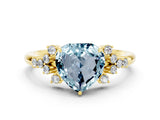 Yellow gold Heart Cut Aquamarine Ring with Side Stones and Four-Prong Setting_36