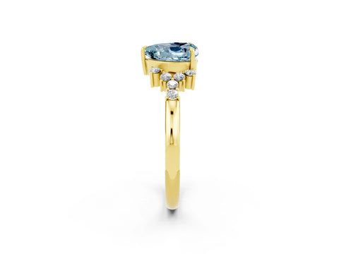 Yellow gold Heart Cut Aquamarine Ring with Side Stones and Four-Prong Setting_38