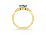 Yellow gold Heart Cut Aquamarine Ring with Side Stones and Four-Prong Setting_39