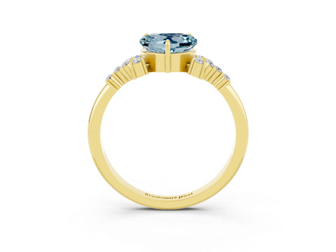Yellow gold Heart Cut Aquamarine Ring with Side Stones and Four-Prong Setting_39