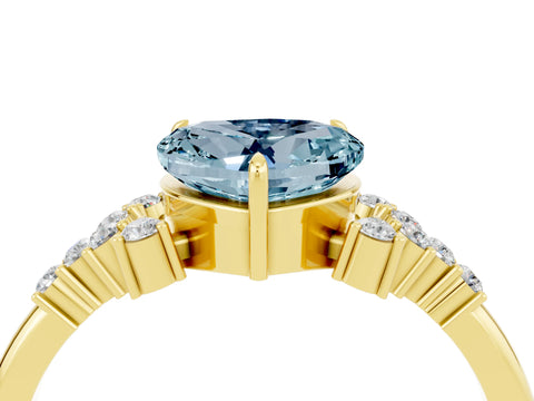 Yellow gold Heart Cut Aquamarine Ring with Side Stones and Four-Prong Setting_40